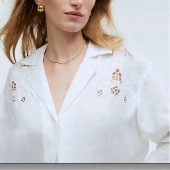 MADEWELL Resort Long-Sleeve Shirt EMBROIDERED EYELET WHITE NWT Sz L - Picture 5 of 6